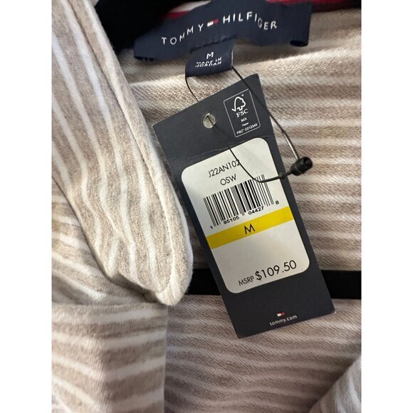 NWT Tommy Hilfiger Gray Blazer Medium striped collared cotton long sleeve - Picture 7 of 7